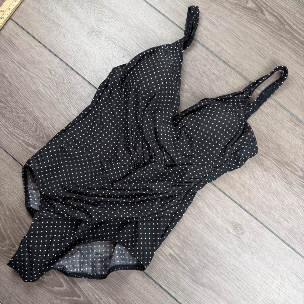 Miraclesuit Womens One Piece Swimsuit Polka Dot Surplice Black 14